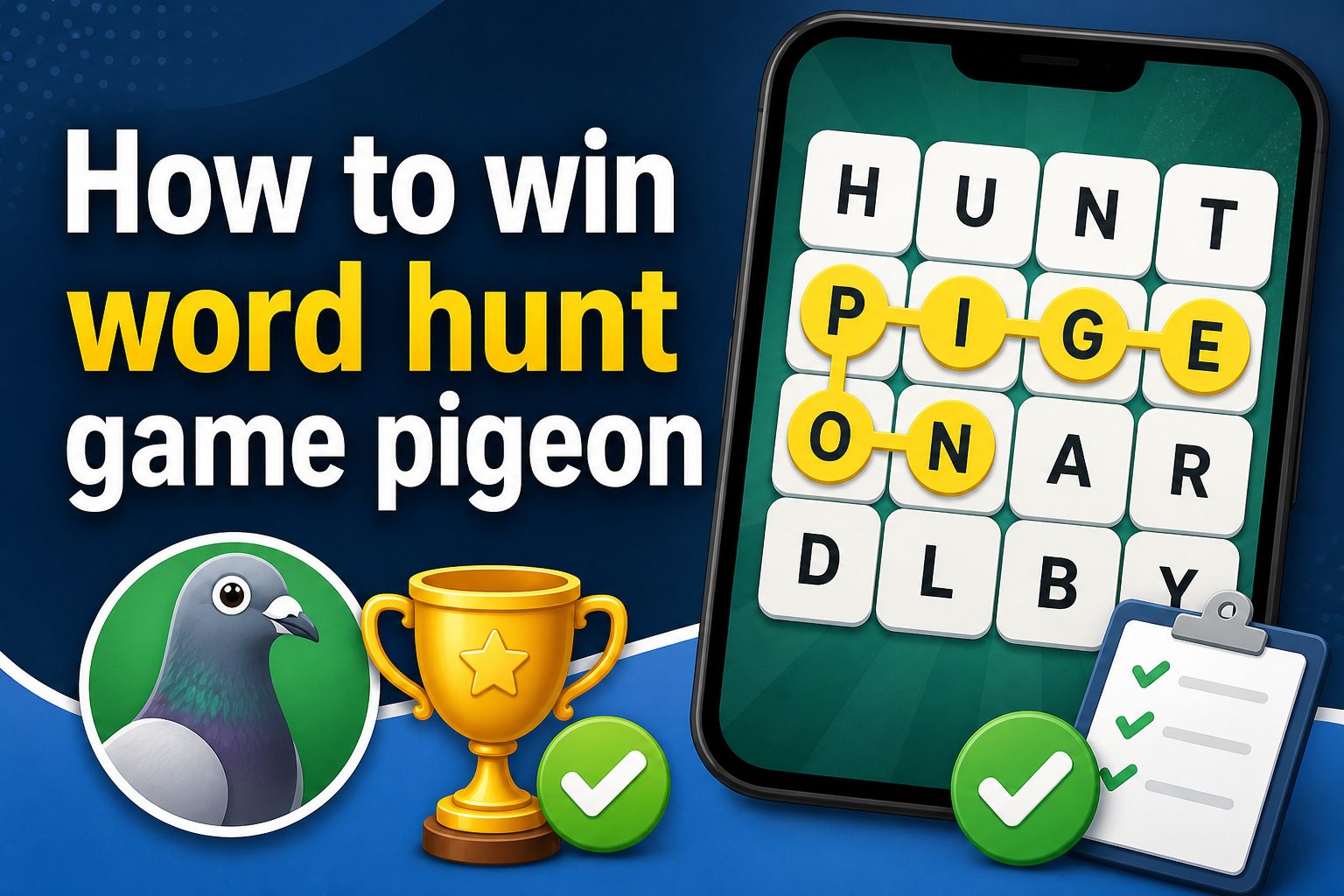how-to-win-word-hunt-game-pigeon-e1415 Phone screen showing a Word Hunt puzzle with highlighted word paths