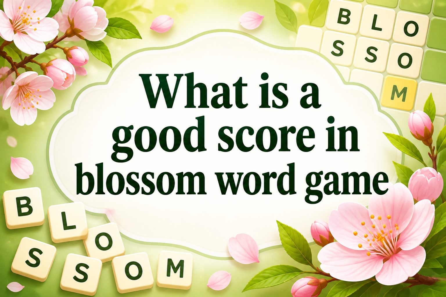 Letter tiles forming words in the Blossom word game with a highlighted high score